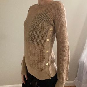 Michael Kors Tan Mesh Knit Crewneck/Gold